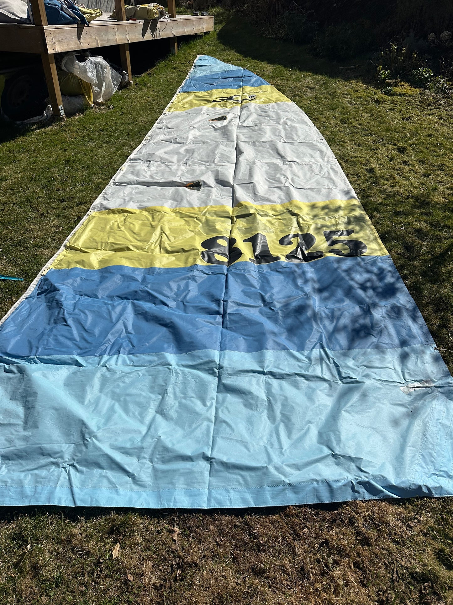 Hobie 18 segel - begagnat (blått-vitt-gult)